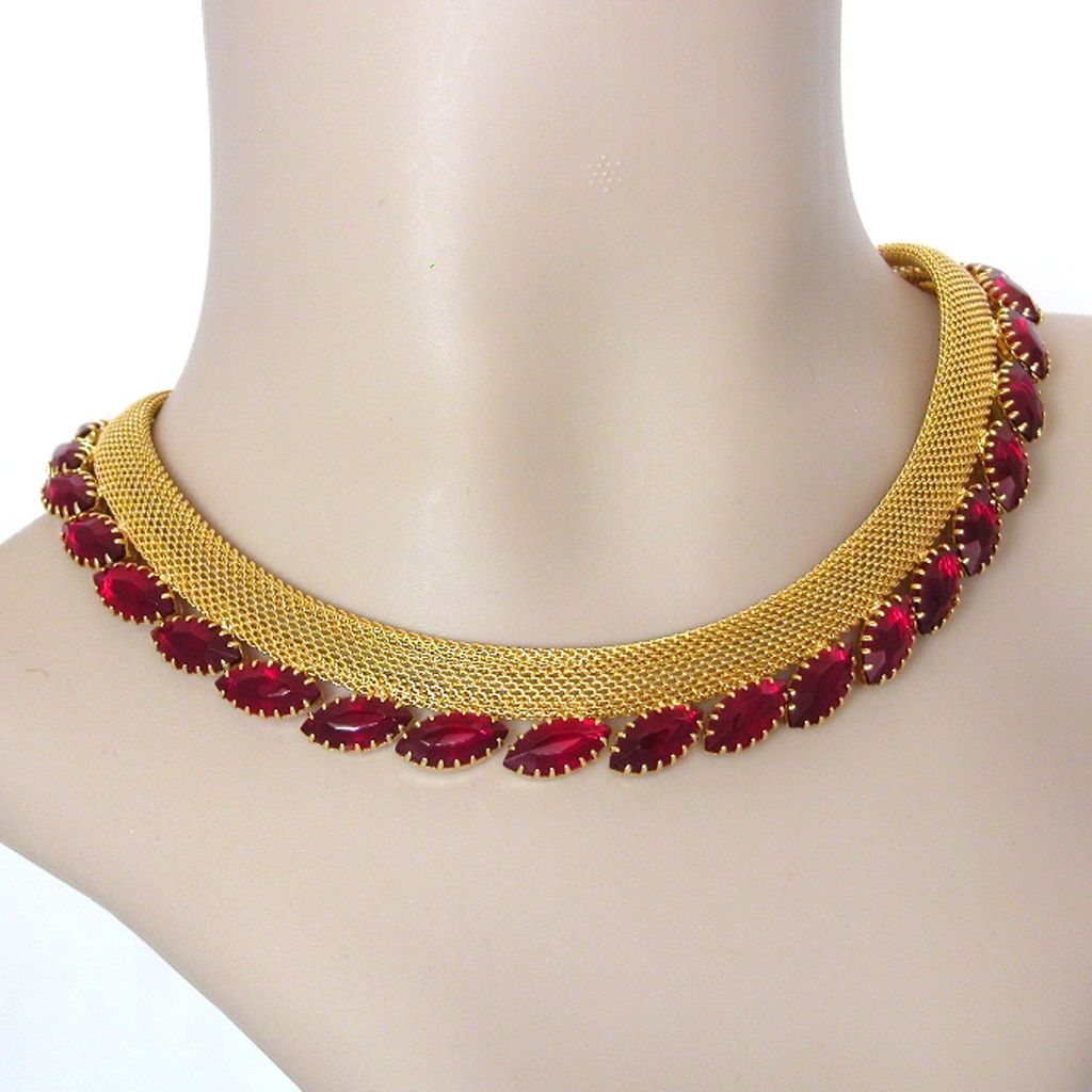 Gold mesh & Red Rhinestone Necklace Gold mesh & Red Rhinestone Necklace
