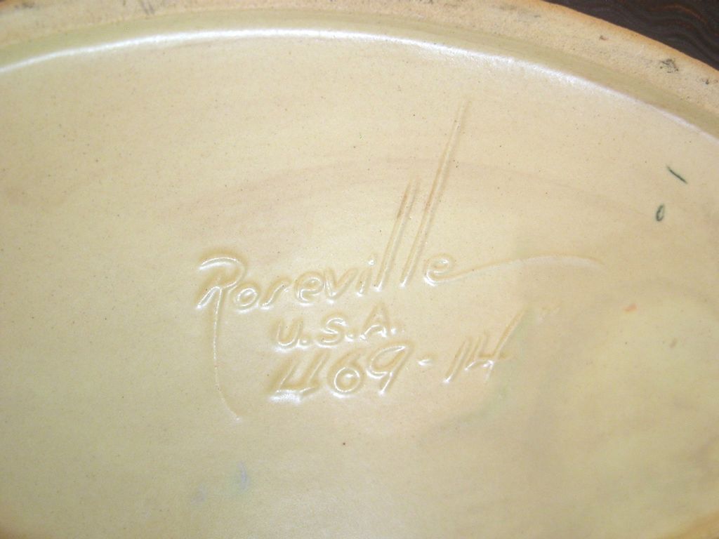 Roseville Freesia 16" Console Bowl 469-14, Tangerine Orange Brown Roseville Freesia 16" Console Bowl 469-14, Tangerine Orange Brown