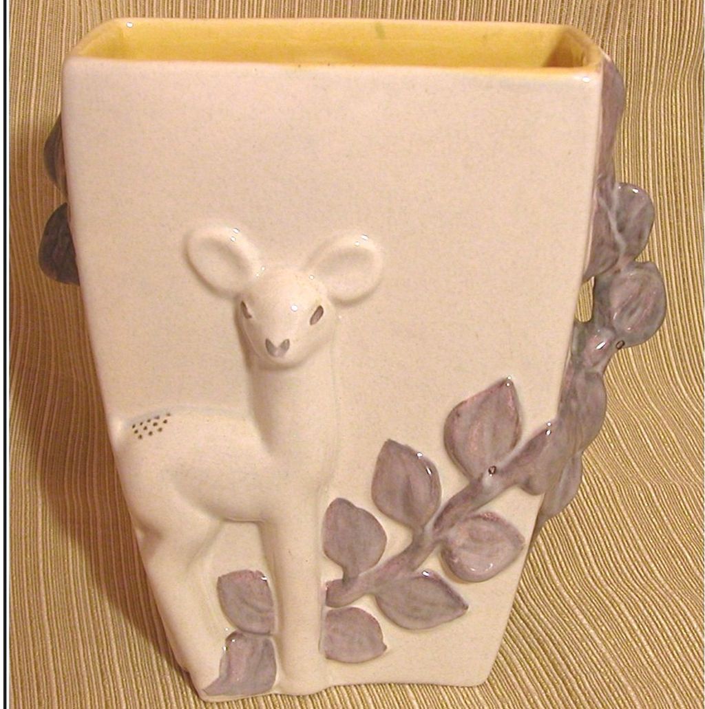 Red Wing Purple & Cream Deer Vase, Yellow Interior Red Wing Purple & Cream Deer Vase, Yellow Interior