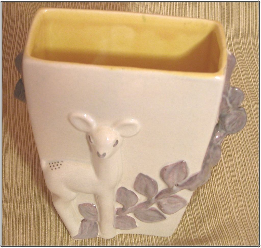 Red Wing Purple & Cream Deer Vase, Yellow Interior Red Wing Purple & Cream Deer Vase, Yellow Interior