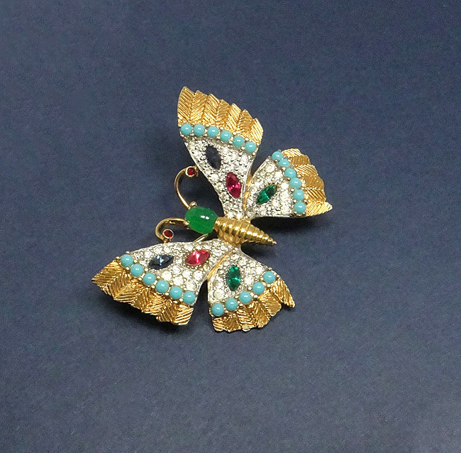 Colorful Vintage Jomaz Pave Rhinestone Butterfly Pin Brooch From 