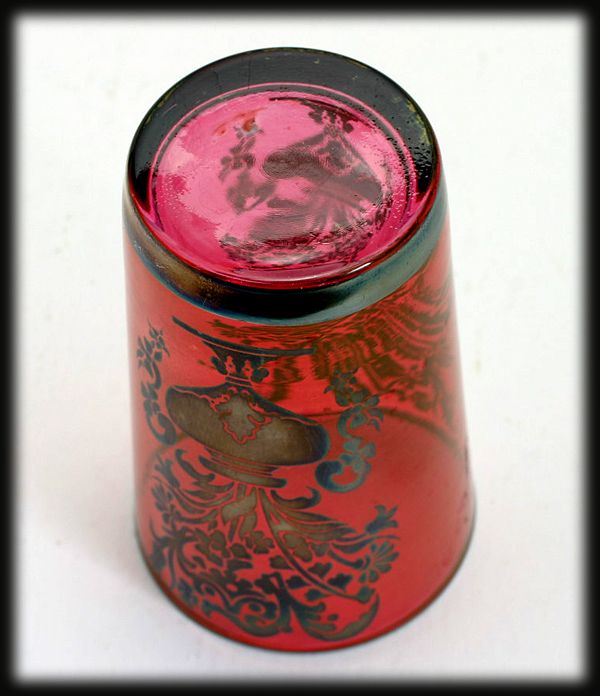 Vintage Cranberry Glass Tumbler Silver Overlay Urn and Flower Decoration Vintage Cranberry Glass Tumbler Silver Overlay Urn and Flower Decoration