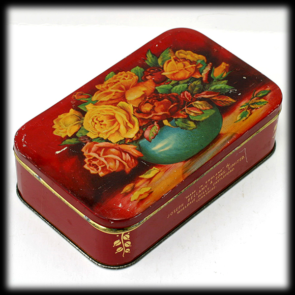 Vintage Red Tin with Flowers English Candy Tin Joseph Bellamy and Sons Vintage Red Tin with Flowers English Candy Tin Joseph Bellamy and Sons