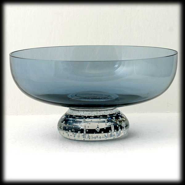 Scandinavian Blue Art glass Bowl Crystal Controlled Bubble Base Scandinavian Blue Art glass Bowl Crystal Controlled Bubble Base