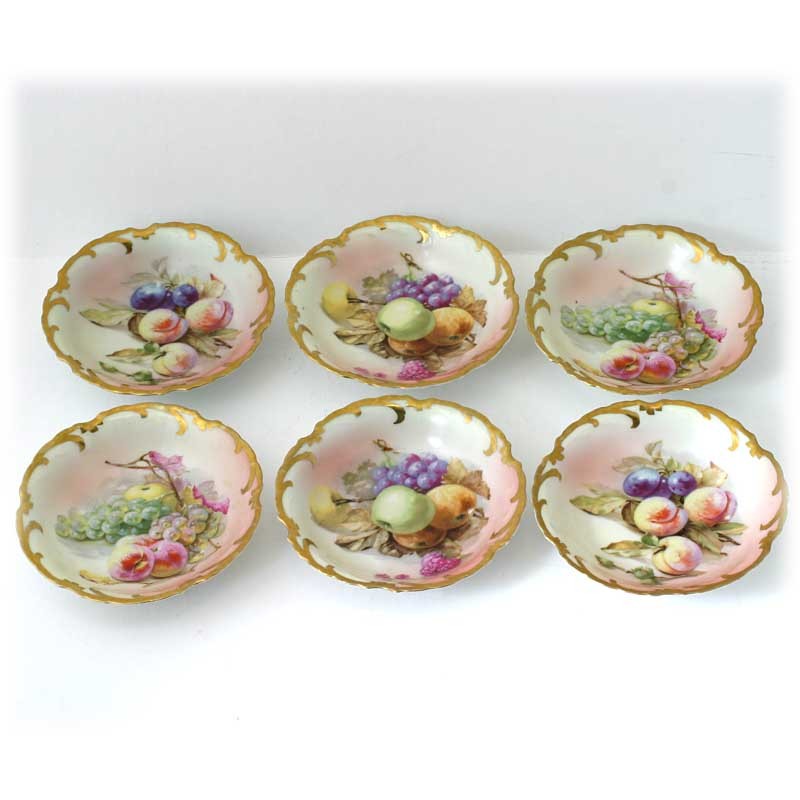 Royal Munich Bavarian Porcelain Bowls Hand Painted Fruits Gold Antique Set 6 Royal Munich Bavarian Porcelain Bowls Hand Painted Fruits Gold Antique Set 6