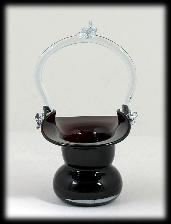 Ruby Red Romanian Art Glass Basket with Crystal Handle Ruby Red Romanian Art Glass Basket with Crystal Handle
