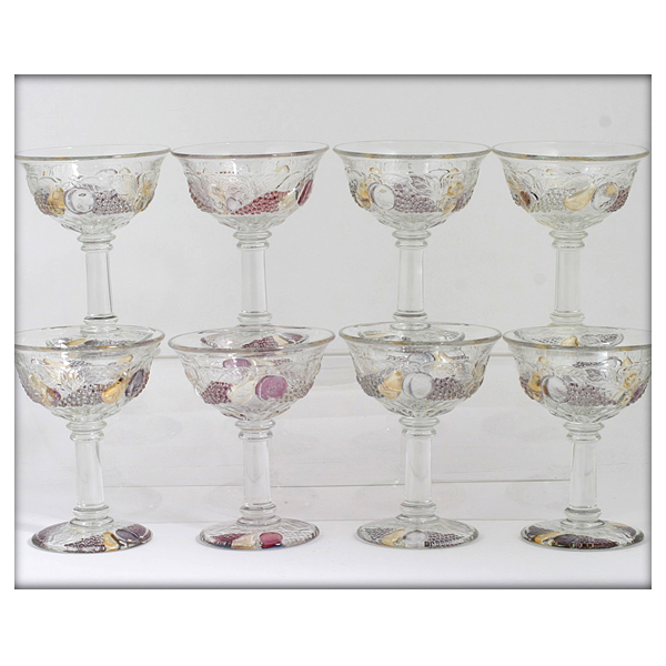Westmoreland Della Robbia Champagne Glasses Sherbets Set 8 Vintage Flashed Glass Westmoreland Della Robbia Champagne Glasses Sherbets Set 8 Vintage Flashed Glass