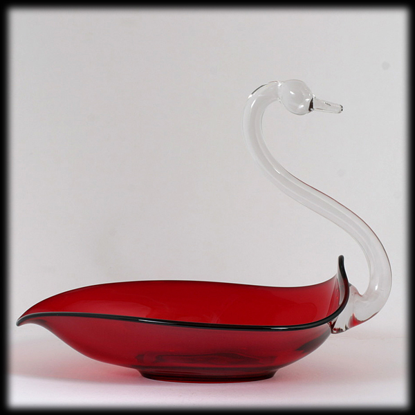 Duncan Miller Pall Mall Ruby Swan Bowl Figural Crystal Neck Vintage Glass Large Duncan Miller Pall Mall Ruby Swan Bowl Figural Crystal Neck Vintage Glass Large