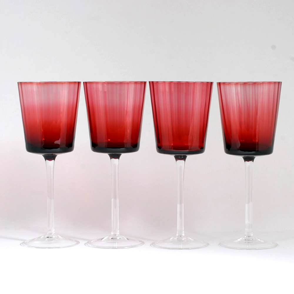 Ruby Red Crystal Wine Glasses Set of 4 Vintage Panel Optic Goblets Cranberry Ruby Red Crystal Wine Glasses Set of 4 Vintage Panel Optic Goblets Cranberry