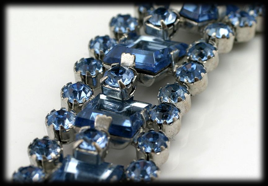 Dazzling Pale Blue Rhinestone Bracelet and Clip Earrings Demi Parure. Dazzling Pale Blue Rhinestone Bracelet and Clip Earrings Demi Parure.
