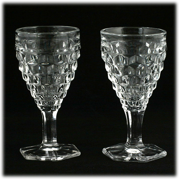 Fostoria American Hex Footed Wine Glasses 2 Vintage Elegant Glass W