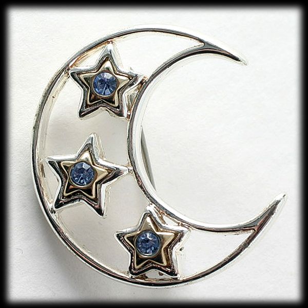 Blue Rhinestone Moon and Star Silver Tone Brooch Blue Rhinestone Moon and Star Silver Tone Brooch