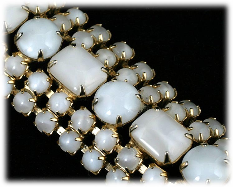 Vintage Opalescent Rhinestone Bracelet 1940s Moonglow Glass Vintage Opalescent Rhinestone Bracelet 1940s Moonglow Glass