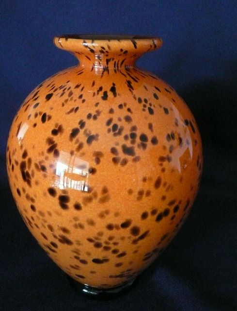 Art Glass Vase in Orange Leopard Tones Art Glass Vase in Orange Leopard Tones