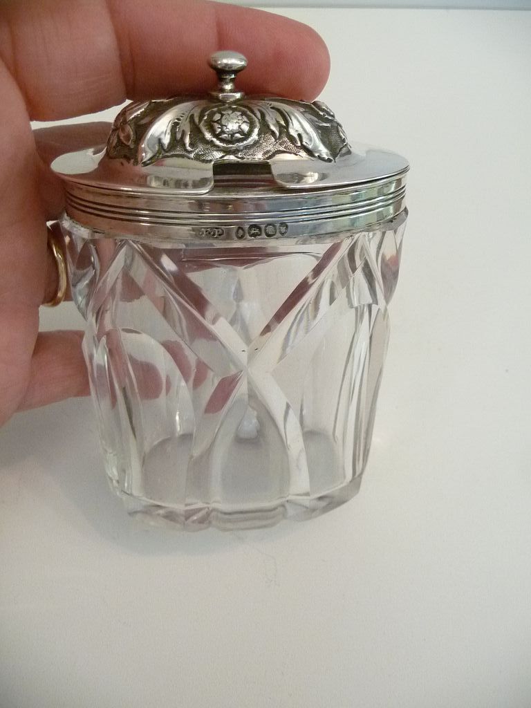 Antique Sterling And Crystal Mustard / Condiment Pot from ccstreasures