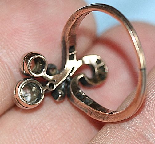 Antique French Platinum Diamonds 14K Gold Art Nouveau Ring Antique French Platinum Diamonds 14K Gold Art Nouveau Ring
