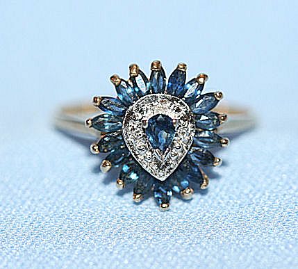 10K Yellow Gold and Blue Sapphire/Diamond Ring sz. 7.5 10K Yellow Gold and Blue Sapphire/Diamond Ring sz. 7.5