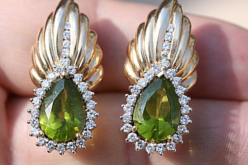 Dazzling Tourmaline with Diamonds set in 14 Karat Gold Pierced Earrings Dazzling Tourmaline with Diamonds set in 14 Karat Gold Pierced Earrings