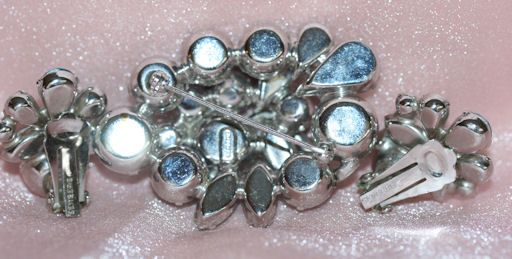 Eisenberg 1950-60's Aqua & Lavender Stone Brooch and Clip Earrings Eisenberg 1950-60's Aqua & Lavender Stone Brooch and Clip Earrings
