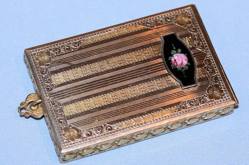 1930s Dance Compact w Repousse Flowers & Guilloche Enamel Rose 1930s Dance Compact w Repousse Flowers & Guilloche Enamel Rose