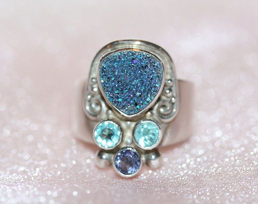 Superb Sterling Ring w/ Drusy Quartz, Amethyst, and blue Topaz Superb Sterling Ring w/ Drusy Quartz, Amethyst, and blue Topaz