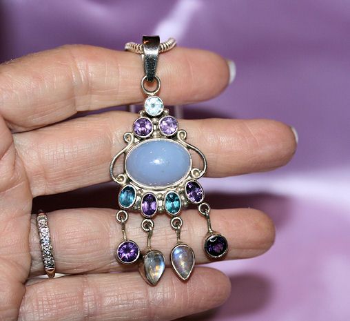 Sterling Necklace and Pendant w/ Moonstones & Gems Sterling Necklace and Pendant w/ Moonstones & Gems