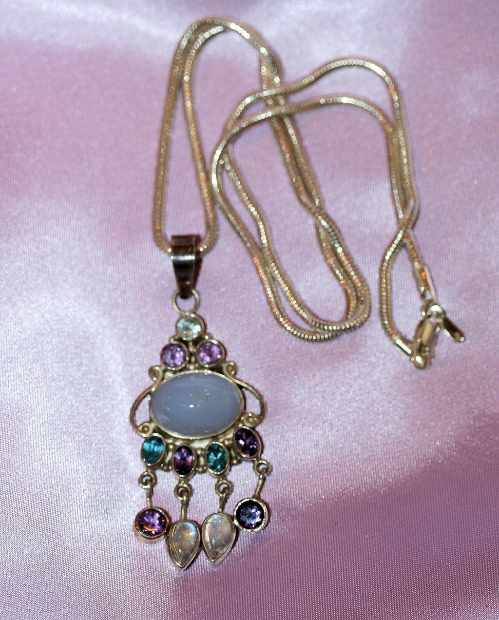 Sterling Necklace and Pendant w/ Moonstones & Gems Sterling Necklace and Pendant w/ Moonstones & Gems