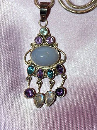Sterling Necklace and Pendant w/ Moonstones & Gems Sterling Necklace and Pendant w/ Moonstones & Gems