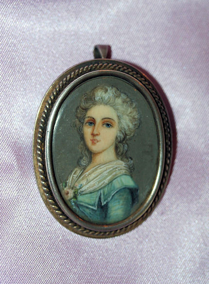 Antique Water Color Miniature Portrait Brooch Pendant signed Coad Antique Water Color Miniature Portrait Brooch Pendant signed Coad