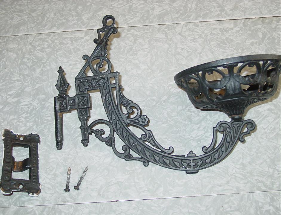 Cast Iron Oil Lamp Holder Pat'd June 7 1881 & Wall Mount Bracket Ornate Victorian Era Cast Iron Oil Lamp Holder Pat'd June 7 1881 & Wall Mount Bracket Ornate Victorian Era