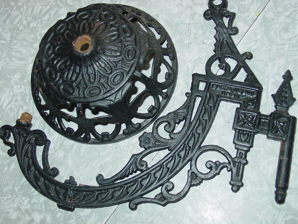 Cast Iron Oil Lamp Holder Pat'd June 7 1881 & Wall Mount Bracket Ornate Victorian Era Cast Iron Oil Lamp Holder Pat'd June 7 1881 & Wall Mount Bracket Ornate Victorian Era
