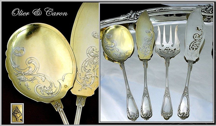 French Louis XV Sterling 4 PC Serving Set: Olier & Caron French Louis XV Sterling 4 PC Serving Set: Olier & Caron