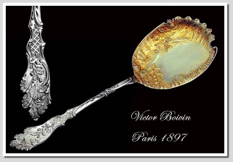Victor Boivin: Antique French Sterling Silver Vermeil Serving Spoon Victor Boivin: Antique French Sterling Silver Vermeil Serving Spoon