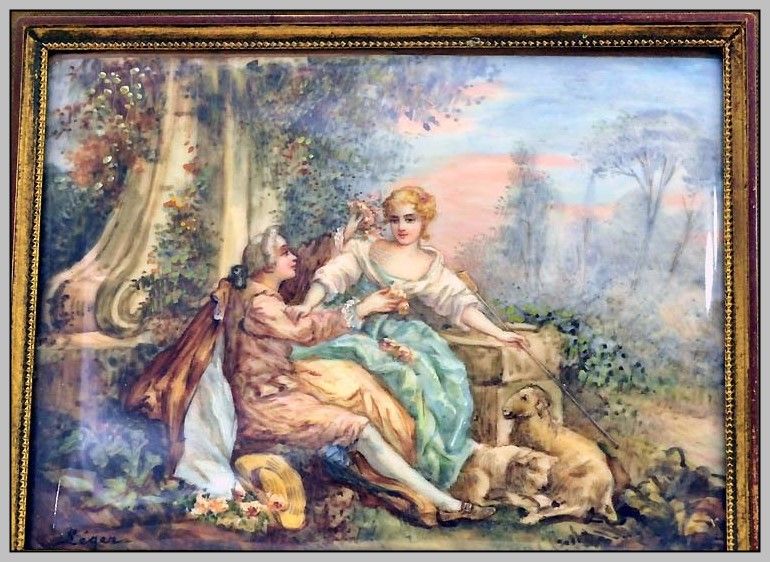 LEGER: 18th Century French Miniature Courtship Scene Pastoral Themes LEGER: 18th Century French Miniature Courtship Scene Pastoral Themes