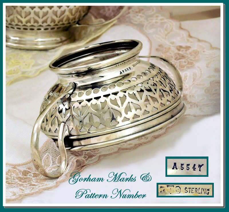 Gorham: Antique Sterling Silver & Porcelain Bouillon Service for 8 Gorham: Antique Sterling Silver & Porcelain Bouillon Service for 8