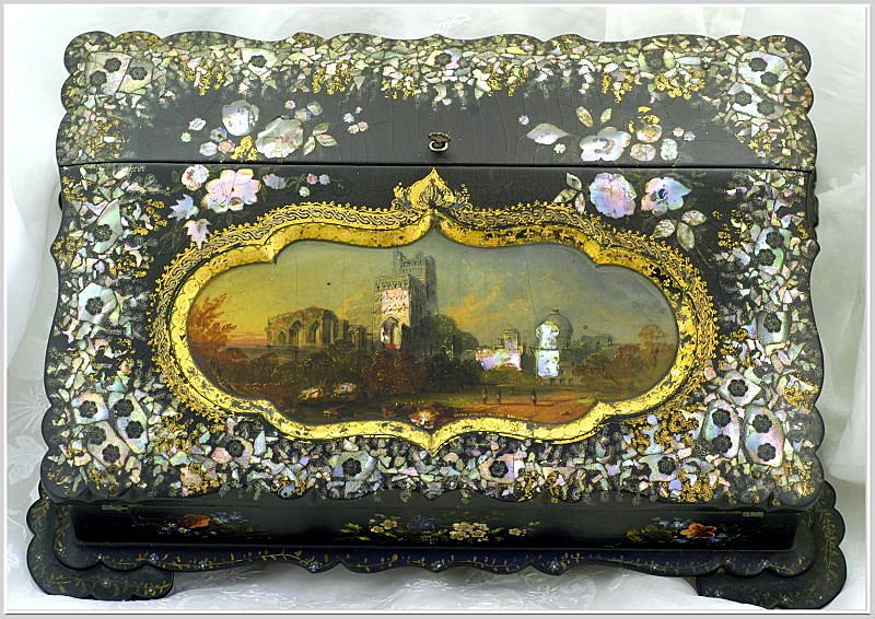 Huge EARLY Victorian Papier Mache Writing Box EXQ!Painting Huge EARLY Victorian Papier Mache Writing Box EXQ!Painting