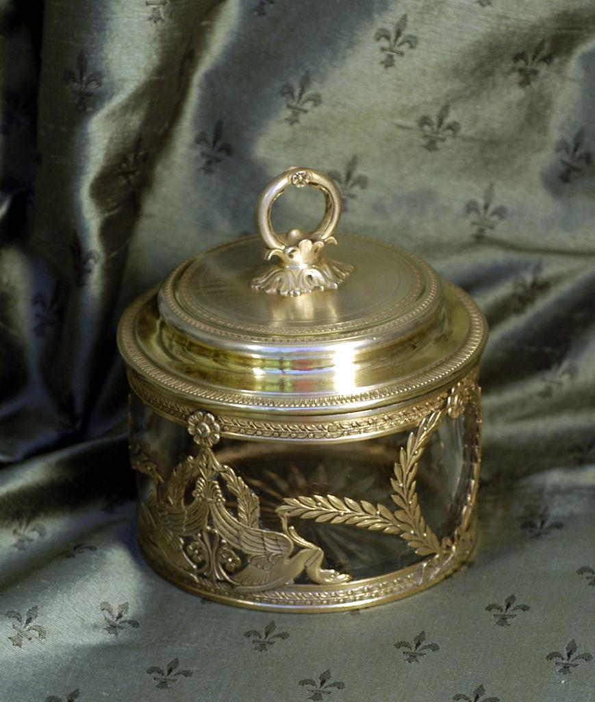 Antique French Empire Vermeil & Crystal Casket, Sugar Caddy Antique French Empire Vermeil & Crystal Casket, Sugar Caddy