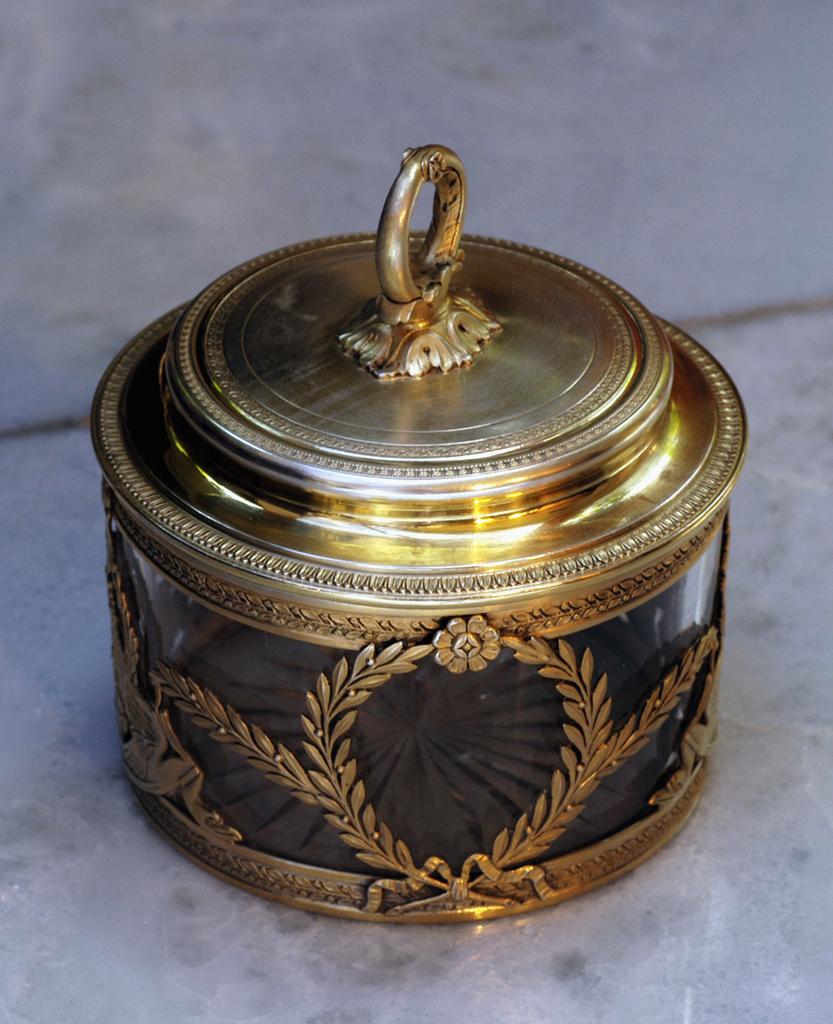 Antique French Empire Vermeil & Crystal Casket, Sugar Caddy Antique French Empire Vermeil & Crystal Casket, Sugar Caddy