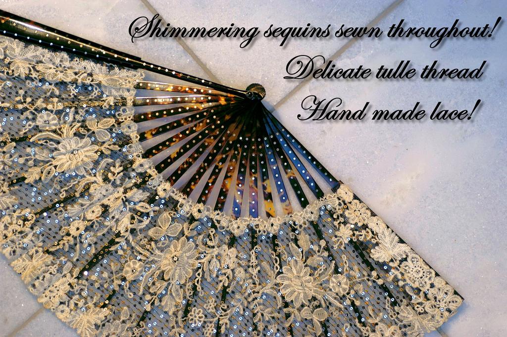 Antique French Folding Fan Hand Made Lace, Tortoiseshell, Silver Antique French Folding Fan Hand Made Lace, Tortoiseshell, Silver