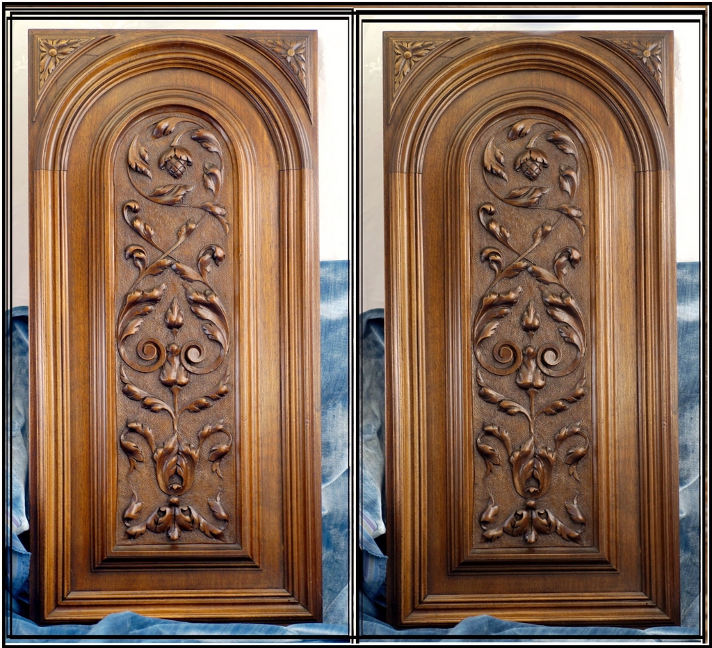 Antique French Hand Carved Walnut Architectural Panels Pair Antique French Hand Carved Walnut Architectural Panels Pair