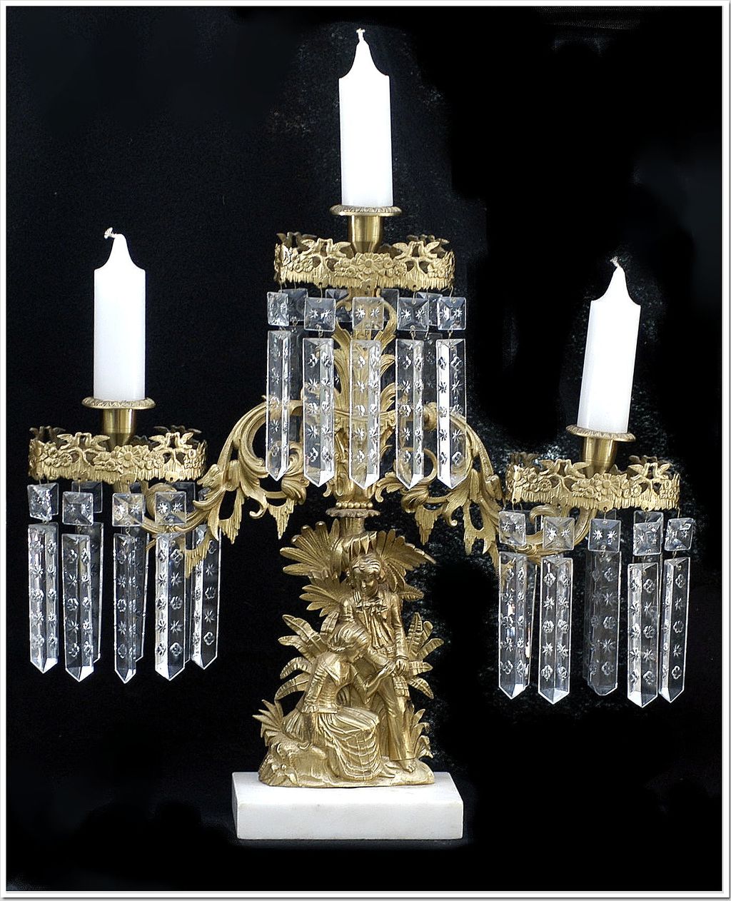 Pair Paul & Virgina Three Light Girandoles Mantel Garnitures Pair Paul & Virgina Three Light Girandoles Mantel Garnitures