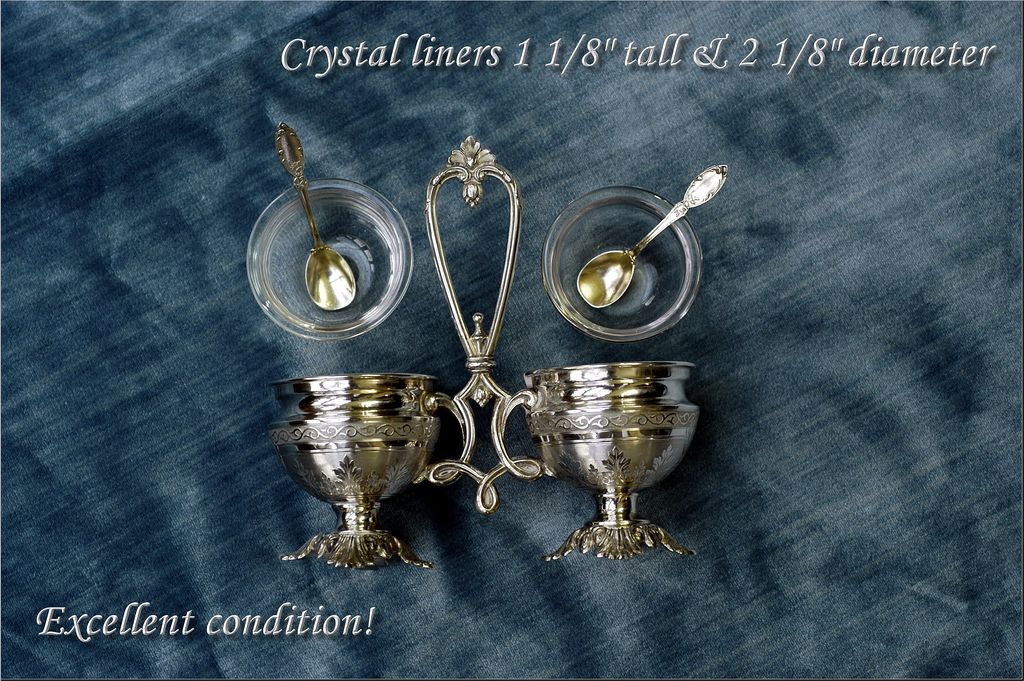 Antique French Sterling Vermeil Open Salt Condiment Caddy Antique French Sterling Vermeil Open Salt Condiment Caddy