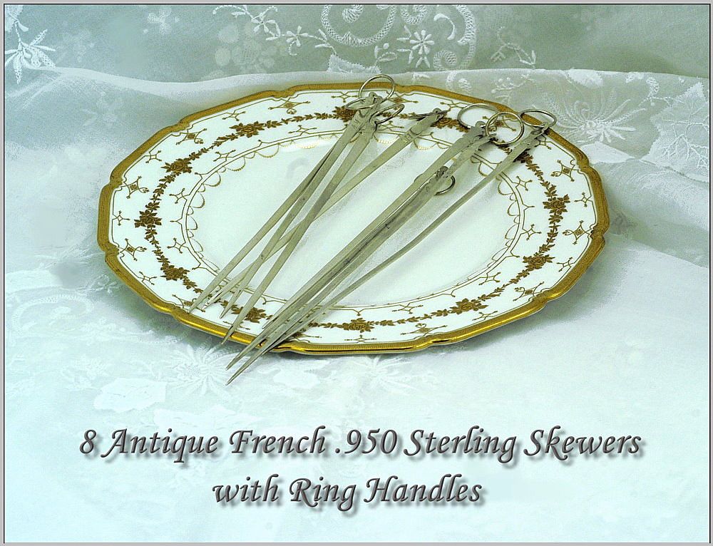 Set 8 Antique French Sterling Silver Skewers with Ring Handles Set 8 Antique French Sterling Silver Skewers with Ring Handles