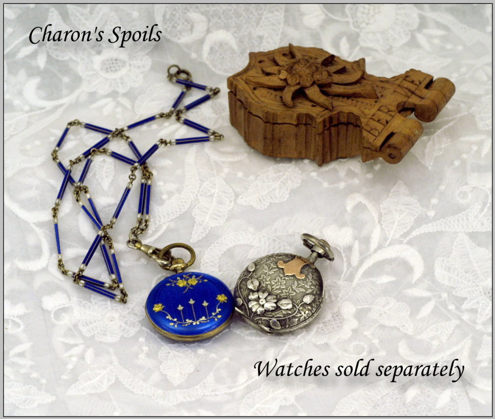 Charming Antique French Silver & Vermeil Watch w Black Forest Watch Holder Charming Antique French Silver & Vermeil Watch w Black Forest Watch Holder