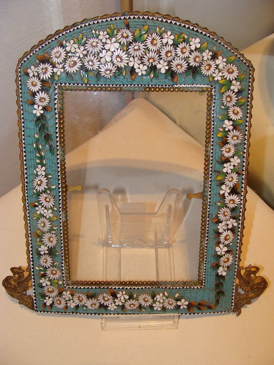 19th century Micromosaic frame with daisies and green leaves 19th century Micromosaic frame with daisies and green leaves