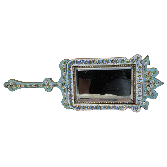 A very special and unusual Micro Mosaic hand mirror dated at the 19th century A very special and unusual Micro Mosaic hand mirror dated at the 19th century