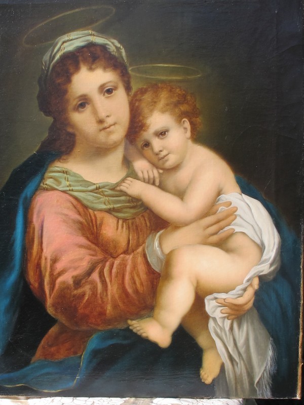 19th century painting,oil on canvas depicting the Holy Virgin holding the little Jesus 19th century painting,oil on canvas depicting the Holy Virgin holding the little Jesus
