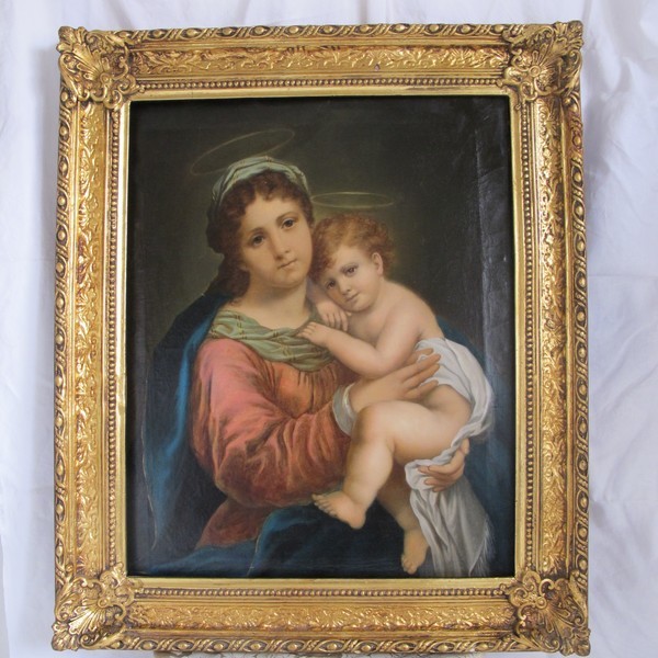 19th century painting,oil on canvas depicting the Holy Virgin holding the little Jesus 19th century painting,oil on canvas depicting the Holy Virgin holding the little Jesus