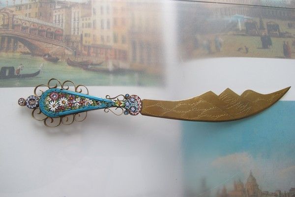 Antique Micro Mosaic letter opener, Italy 19th century Antique Micro Mosaic letter opener, Italy 19th century