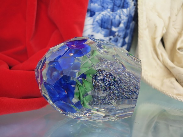 Paperweight with blue flowers, Bohemia ,second half of 20th century Paperweight with blue flowers, Bohemia ,second half of 20th century